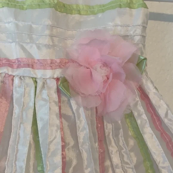GIRLS PARTY DRESS 2T FULL SKIRT PINK WHITE RIBBON EASTER - Picture 2 of 5